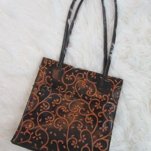 Faux Leather Black & Brown Flower Designer Tote
